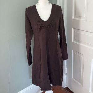 Athleta Senorita Brown Long Sleeve Knit Dress Organic Cotton Size Large